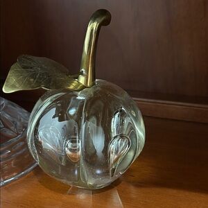 Crystal Apple with Gold Stem and Leaf